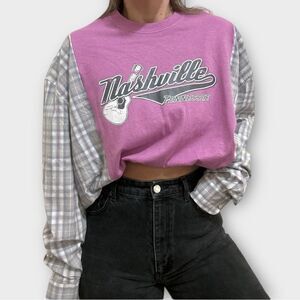 Reworked Upcycled Nashville Casual Relaxed Fit Plaid Long Sleeved Shirt Top